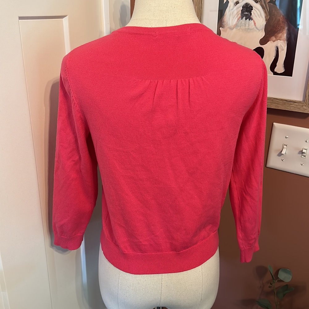 Boden Eldon berry sorbet cotton blend 6 cropped 3/4 sleeve button up cardigan - Picture 10 of 15